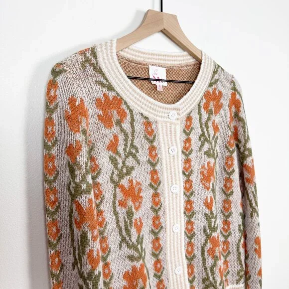 So Me Floral Intarsia Button-Up Sweater Cardigan Size S - Picture 6 of 11